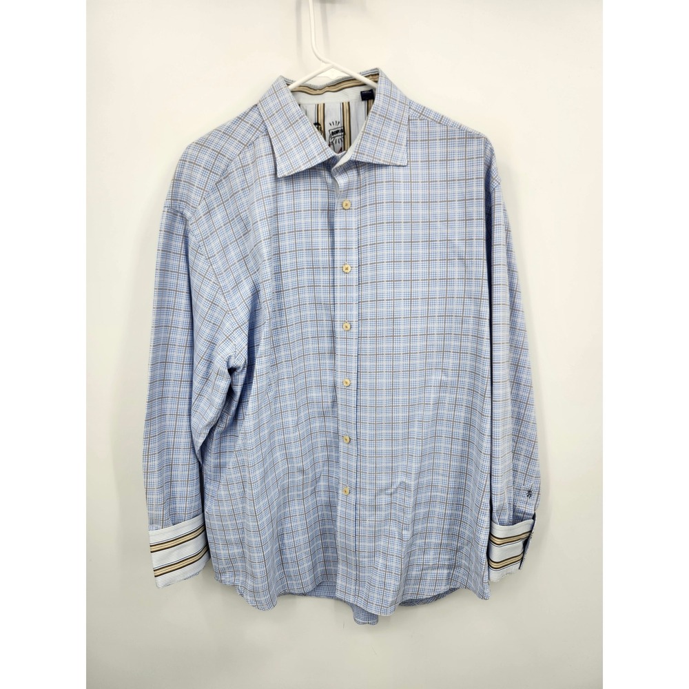 Robert Graham Button Down Mens 2XL Blue Plaid Bonus Embroidery Cuffs
